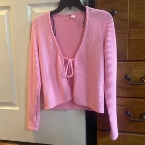 Hot pink ribbed tie cardigan